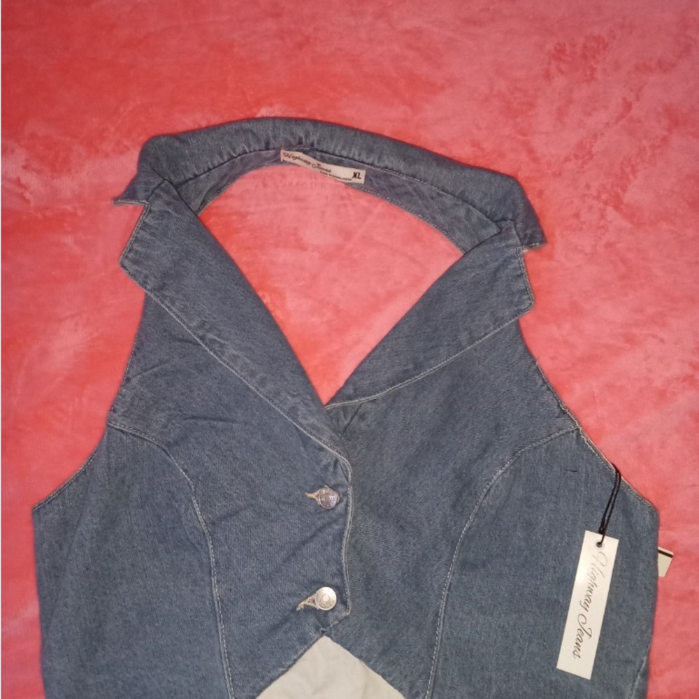Highway Jeans Dark Blue Denim Halter Crop Top